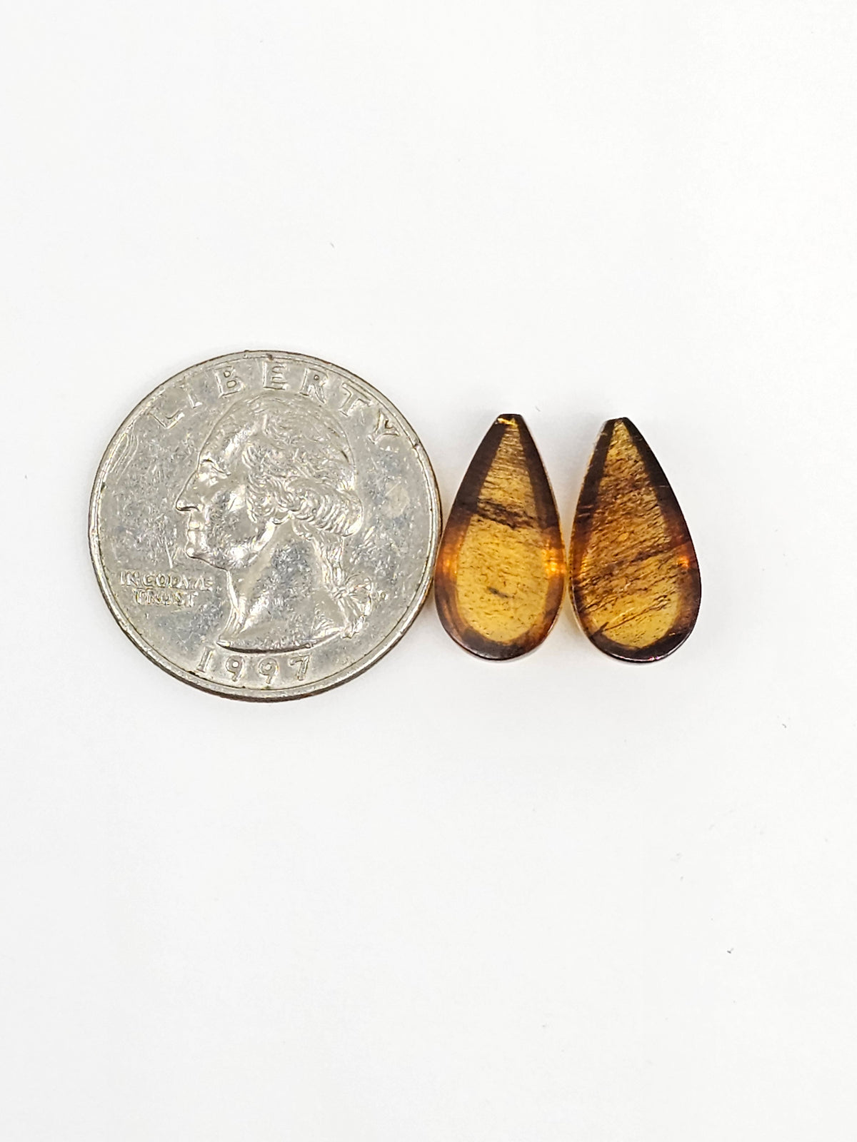 Amber Teardrop Cabochon Pair