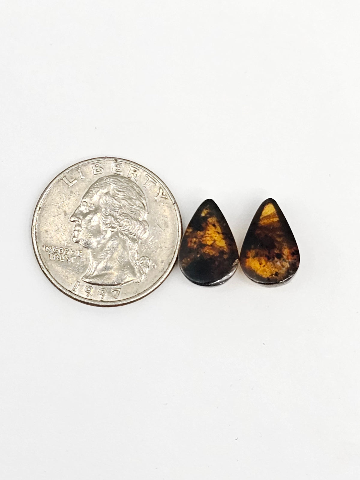 Amber Teardrop Cabochon Pair