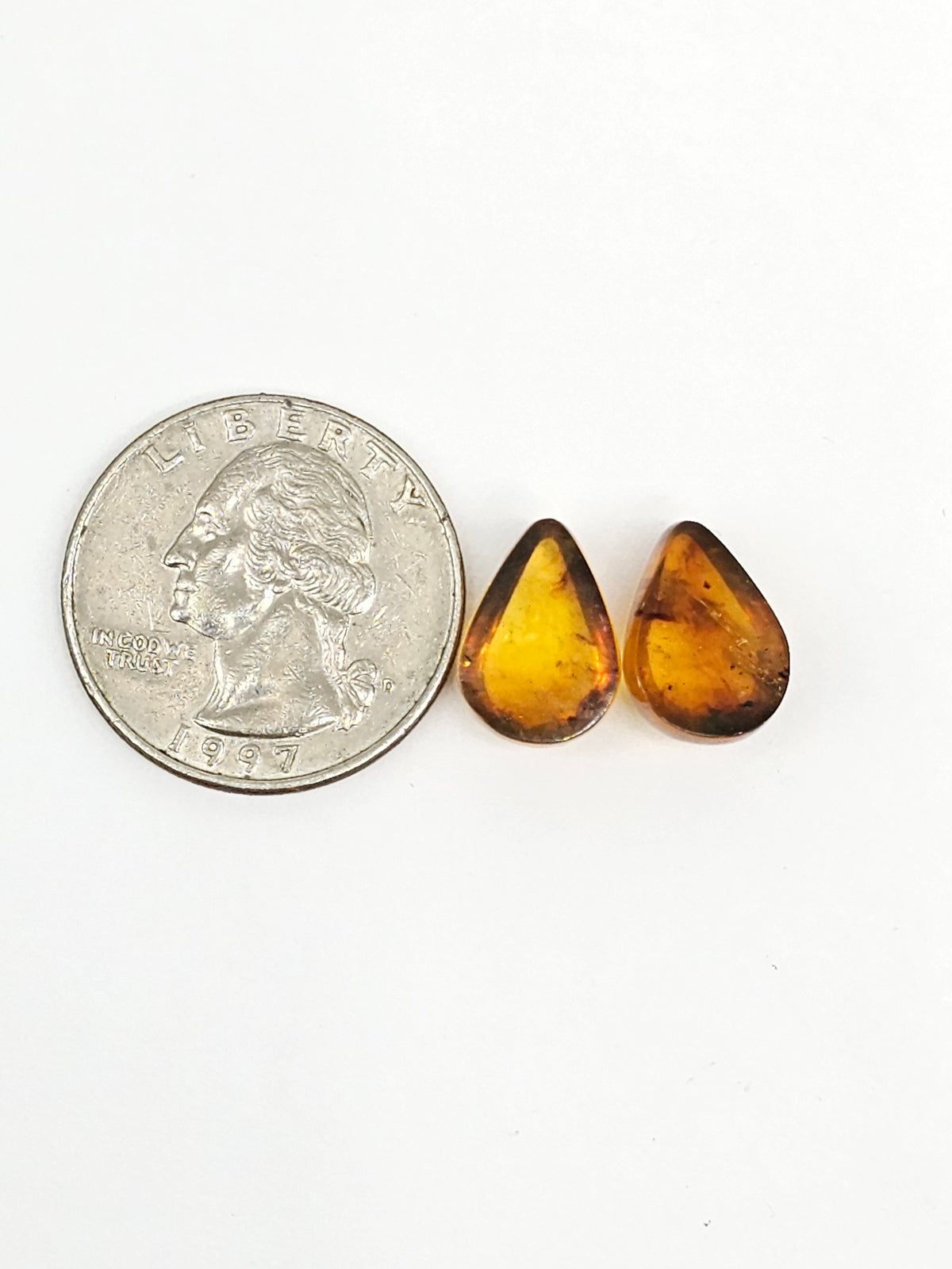 Amber Teardrop Cabochon Pair