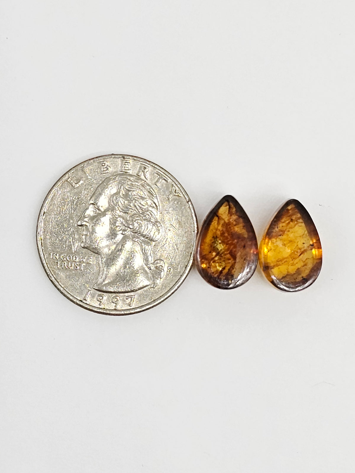 Amber Teardrop Cabochon Pair