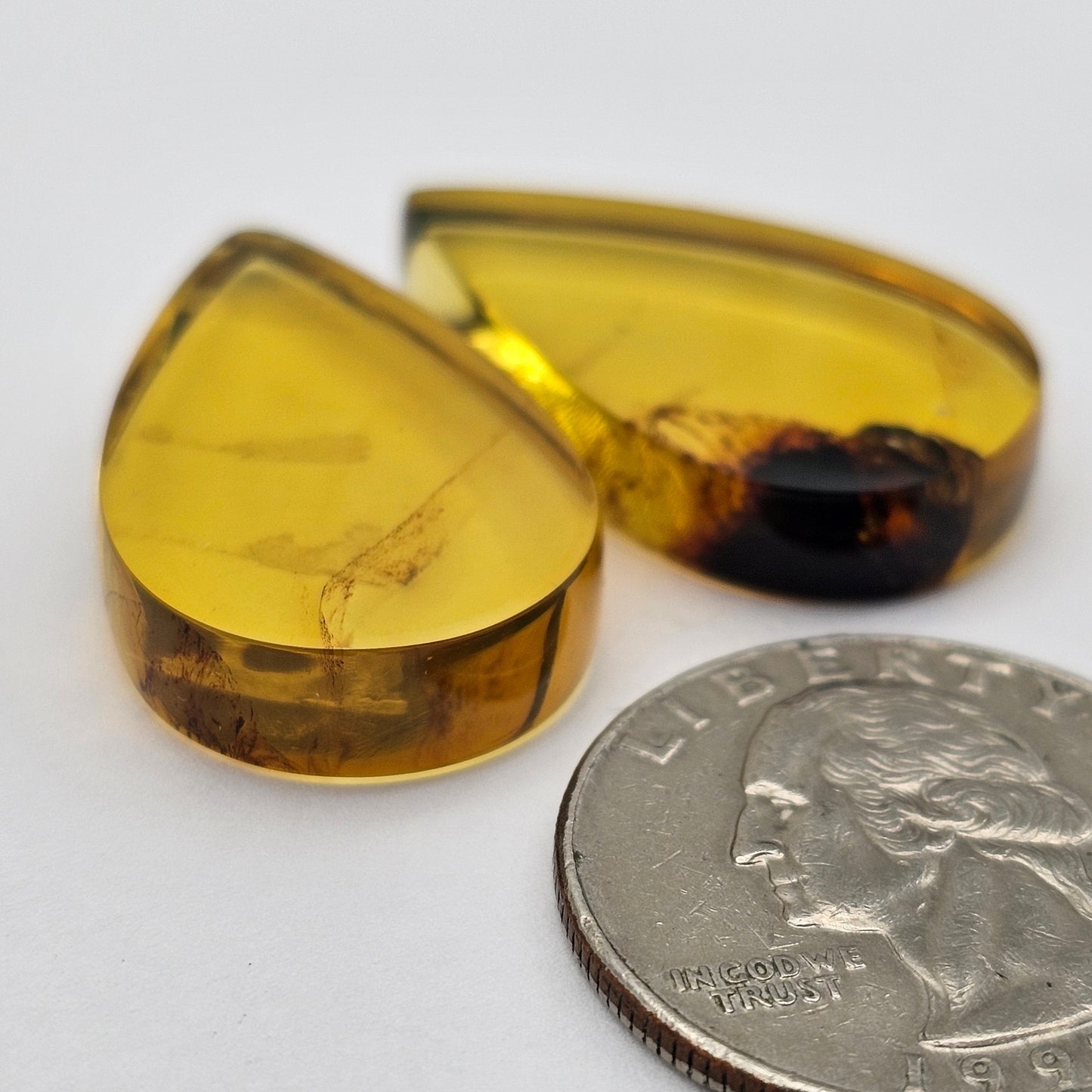 Amber authentic cabochon pair large