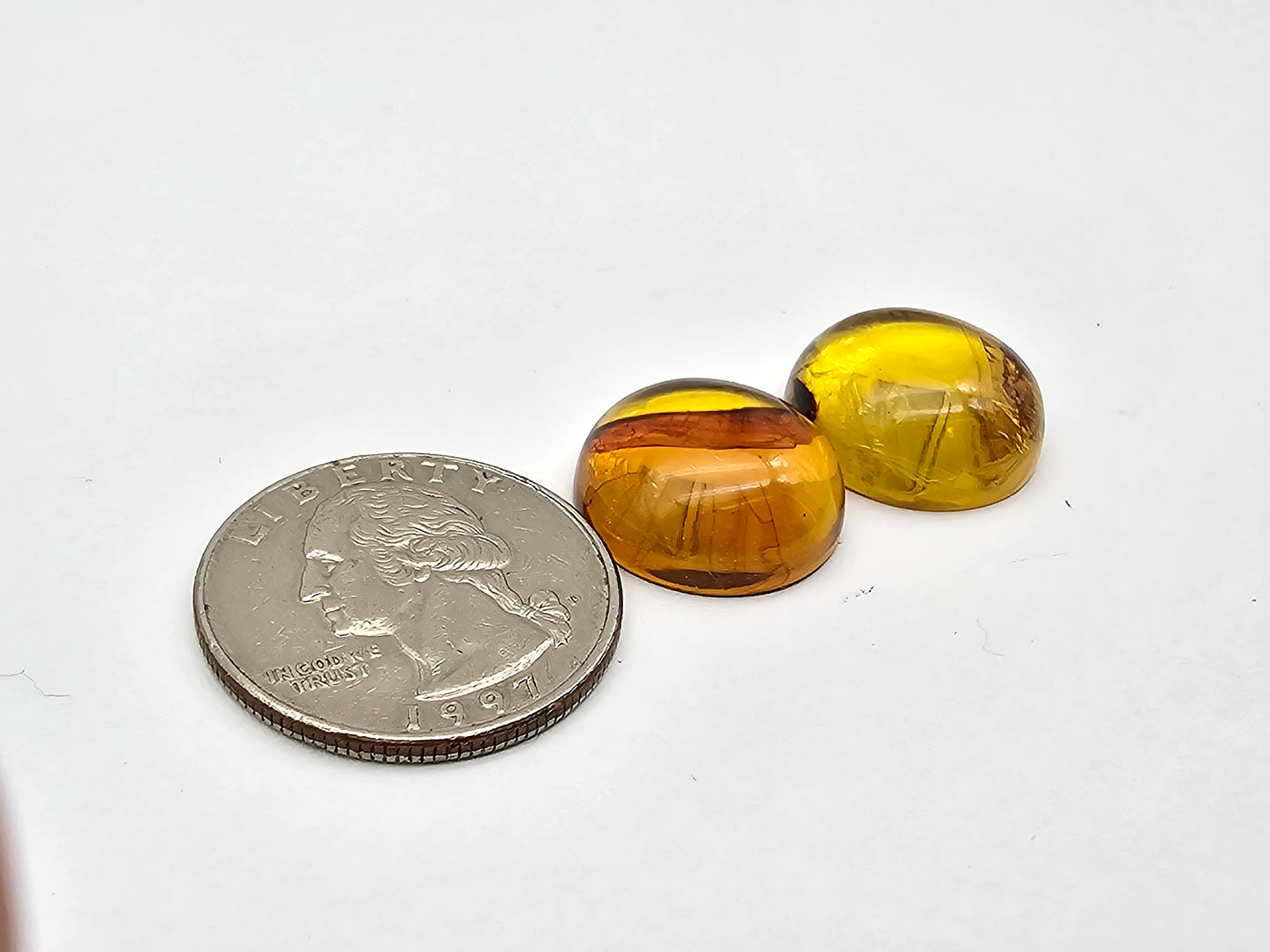 Amber authentic cabochon pair large