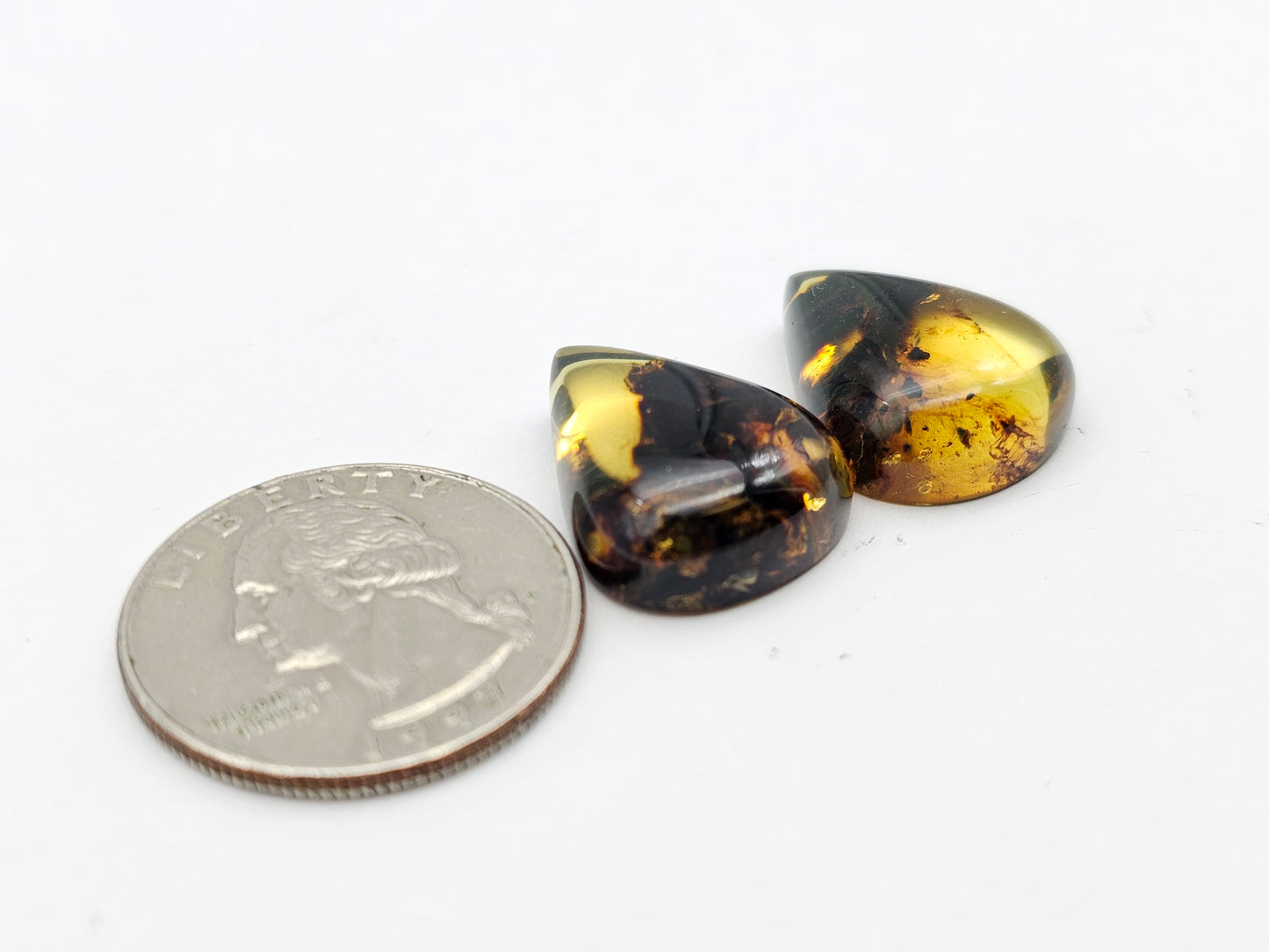Amber authentic cabochon pair large