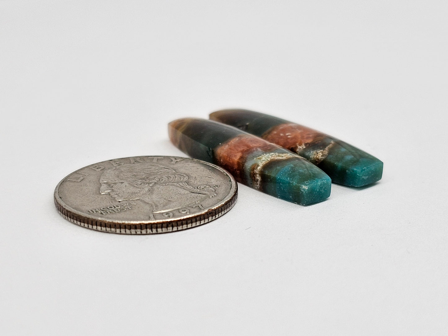 Blue Opal Petrified Wood Cabochon Pair