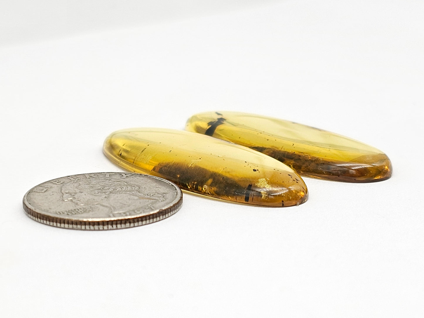 Amber authentic cabochon pair large