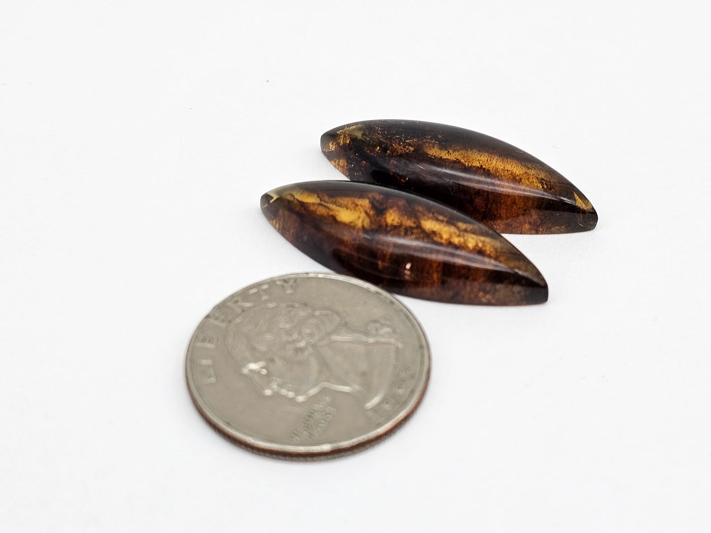 Amber authentic cabochon pair large
