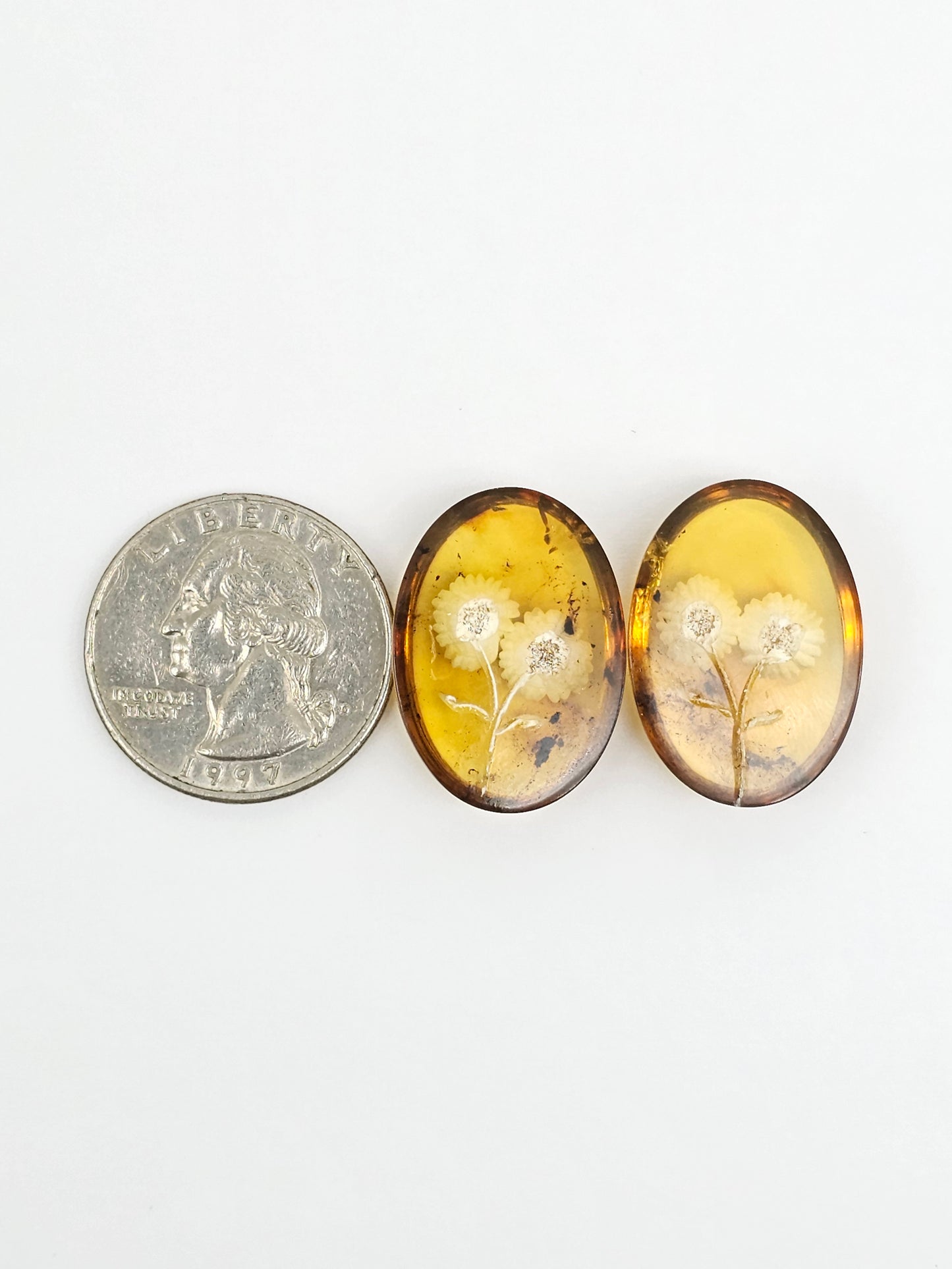Amber Intaglio Cabochon Pair | Hand-Carved Natural Amber