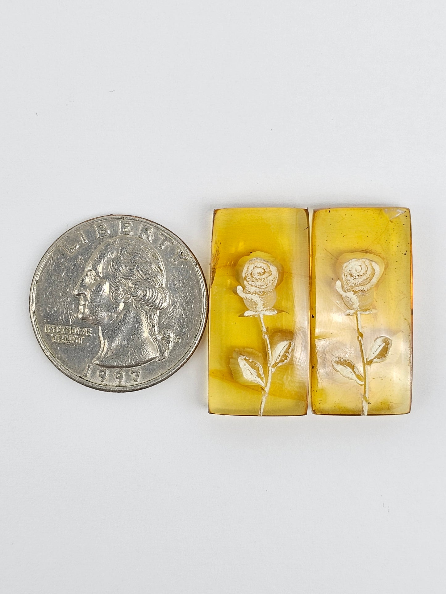Amber Intaglio Cabochon Pair | Hand-Carved Natural Amber