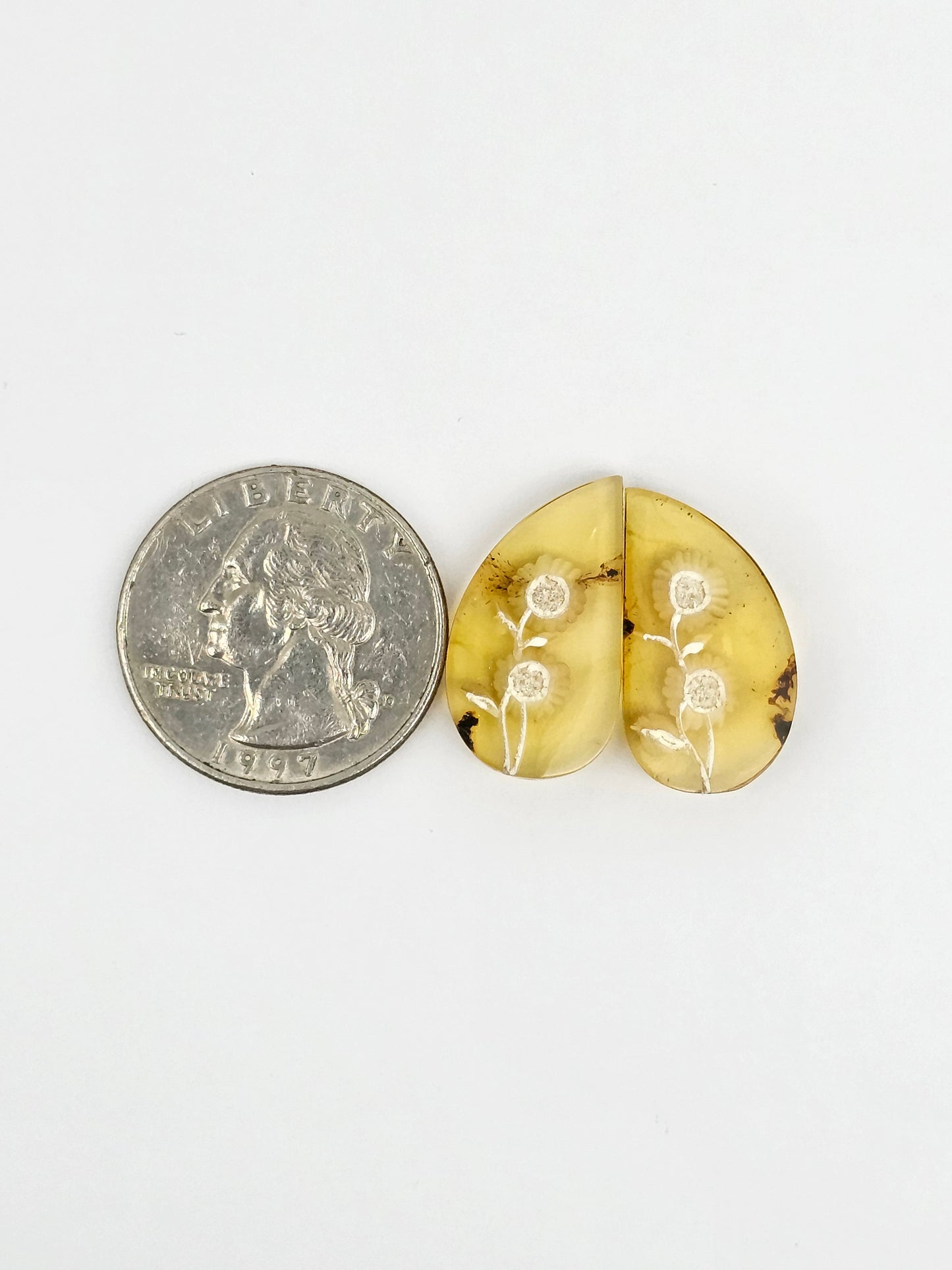 Amber Intaglio Cabochon Pair | Hand-Carved Natural Amber