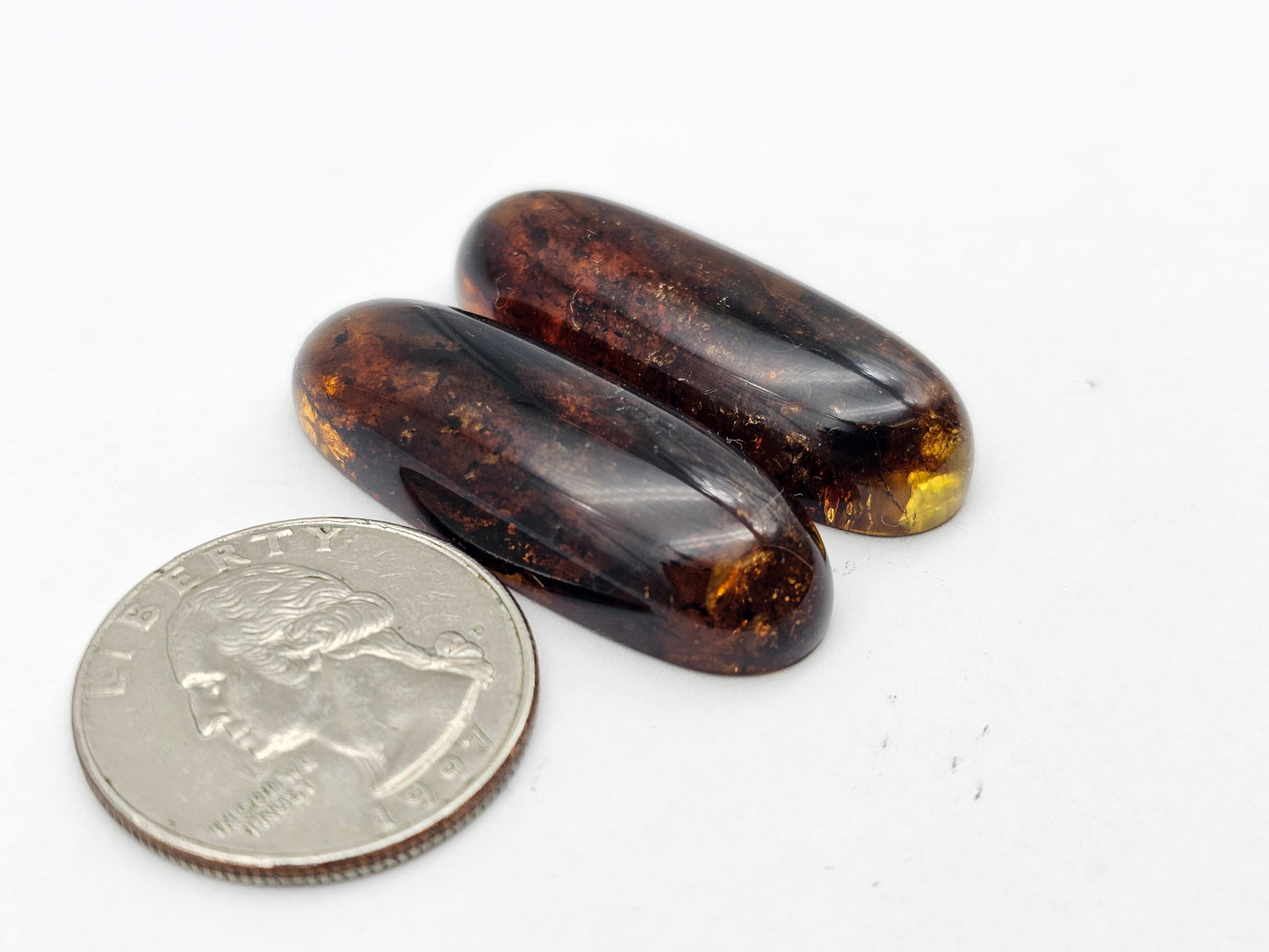 Amber authentic cabochon pair large