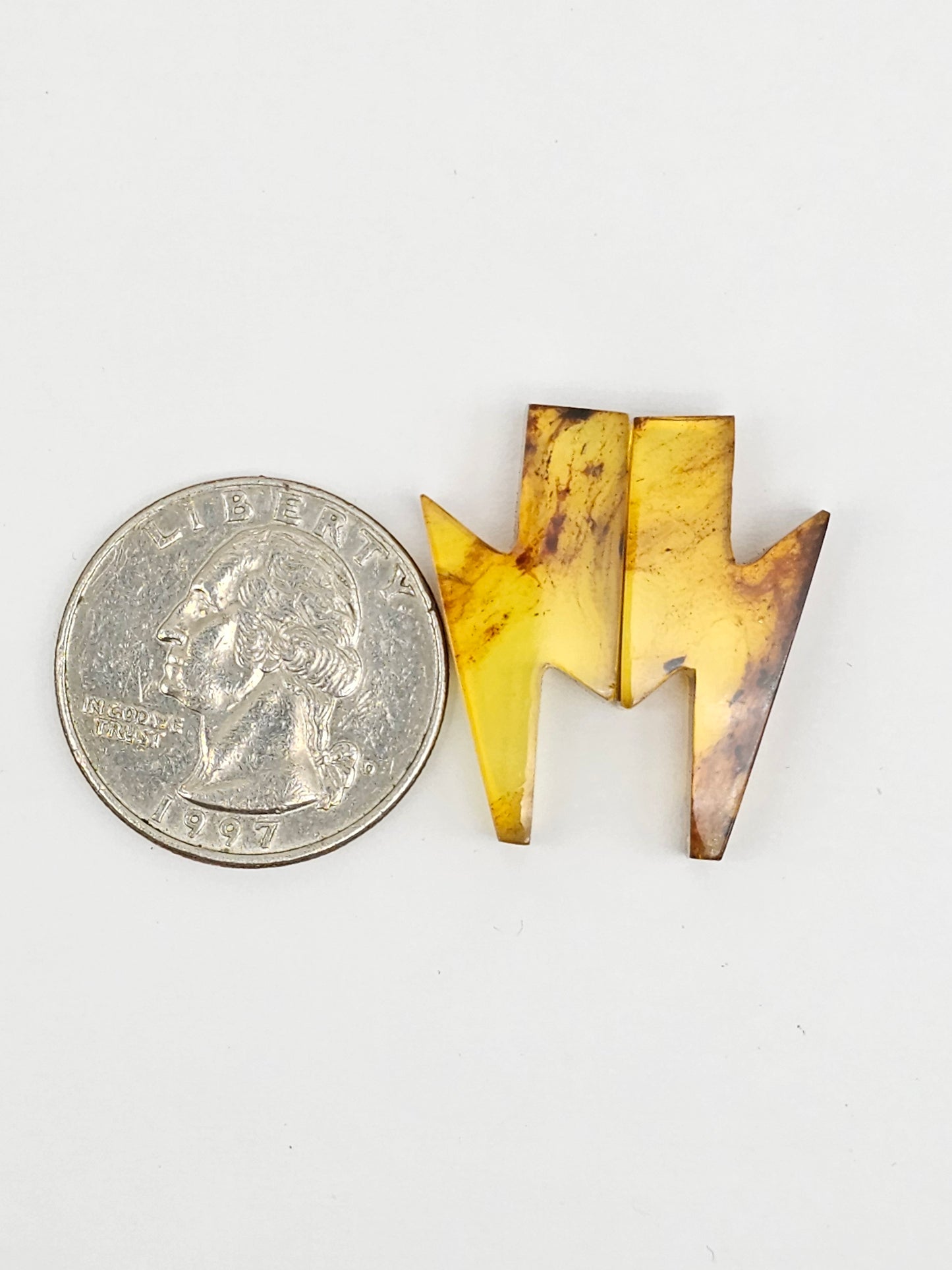 Amber Lightning Bolt Pair Cabochon