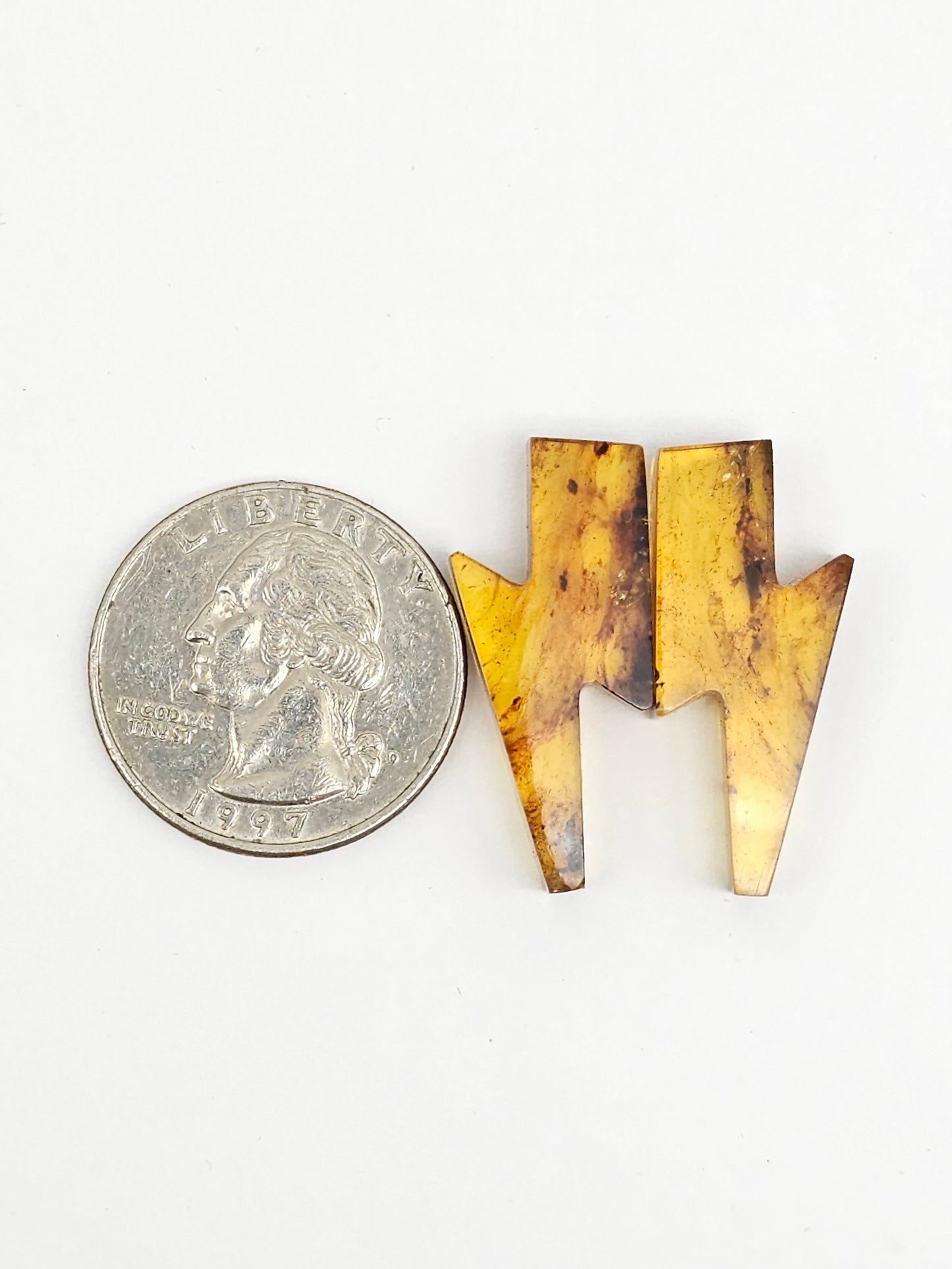 Amber Lightning Bolt Pair Cabochon