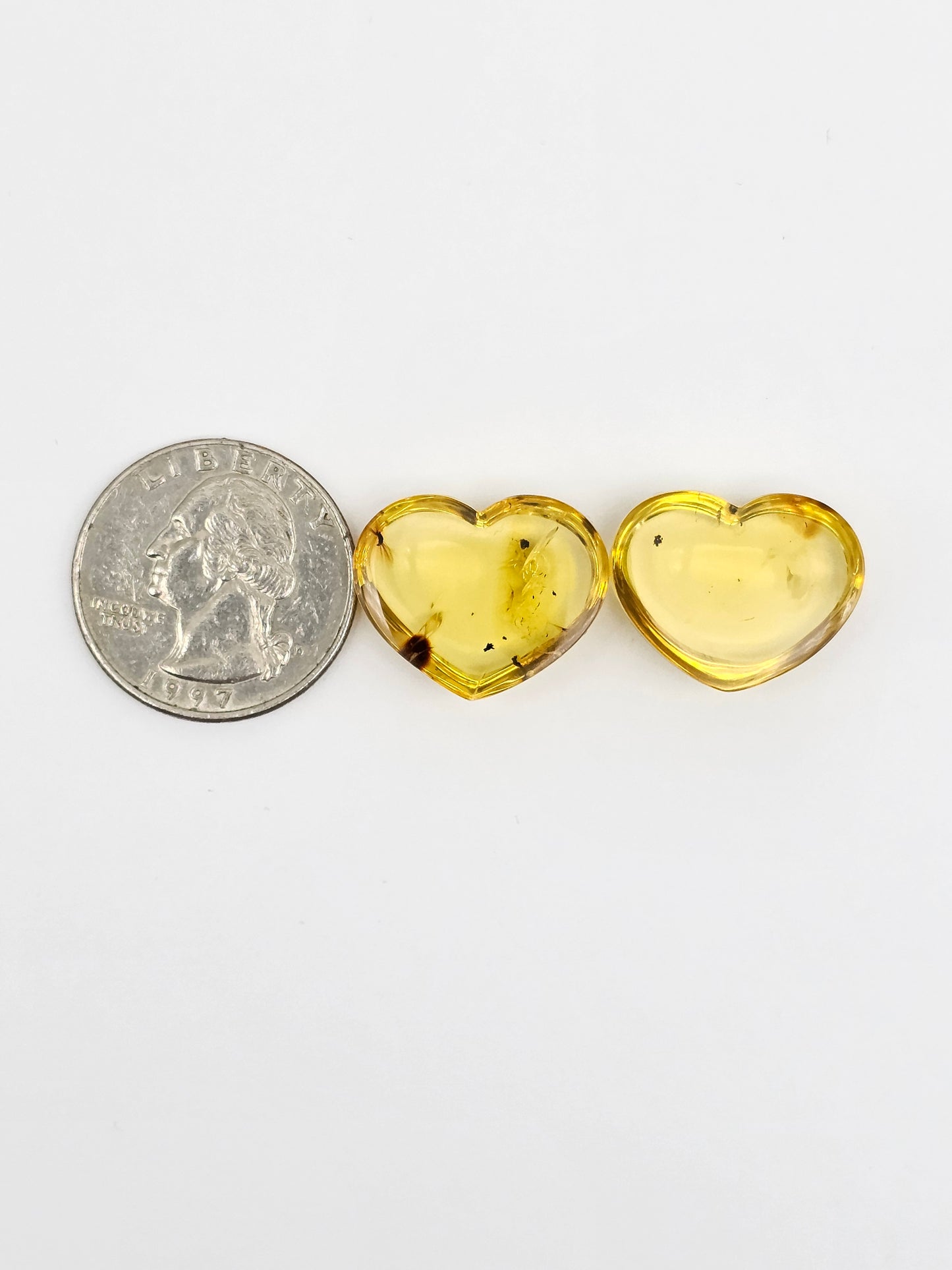 Amber Heart Cabochon Pair