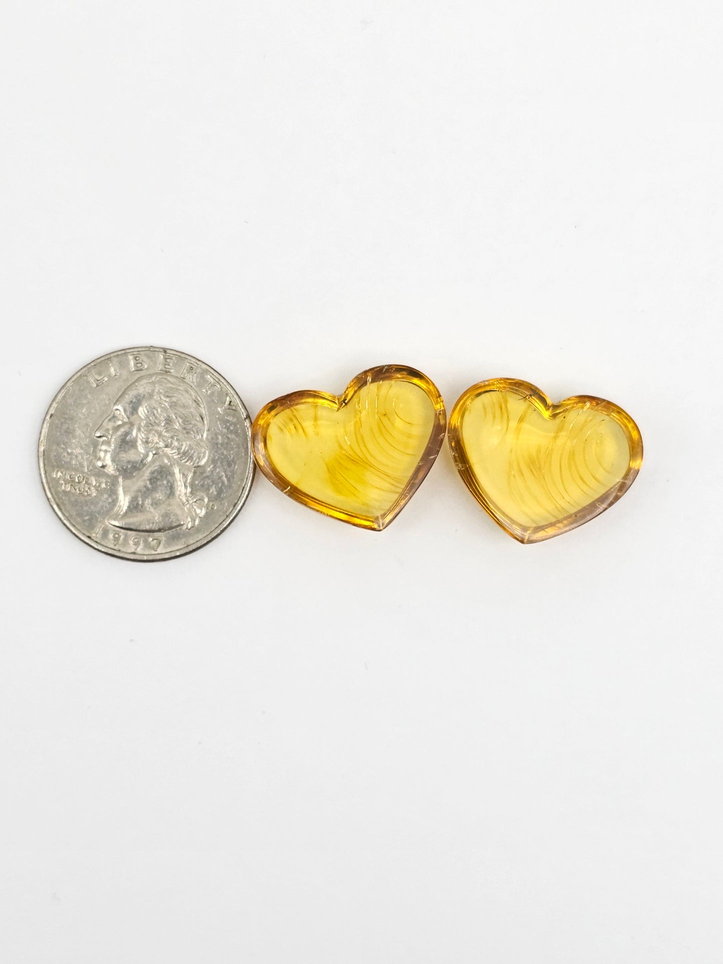 Amber Heart Cabochon Pair