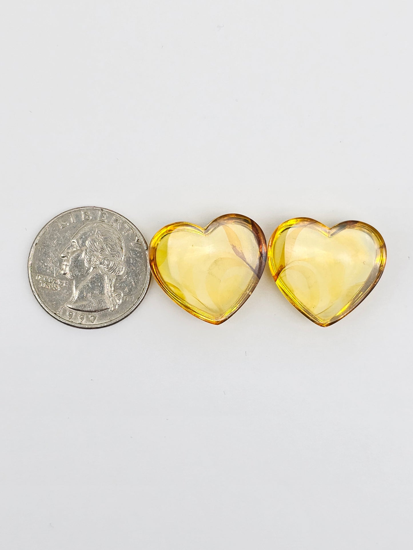 Amber Heart Cabochon Pair