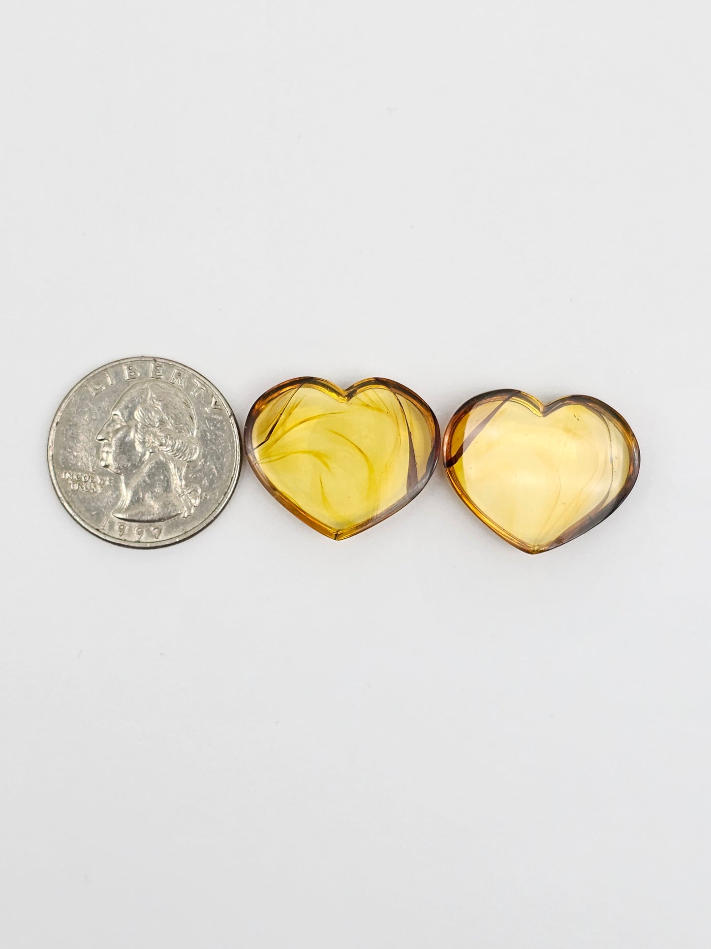 Amber Heart Cabochon Pair