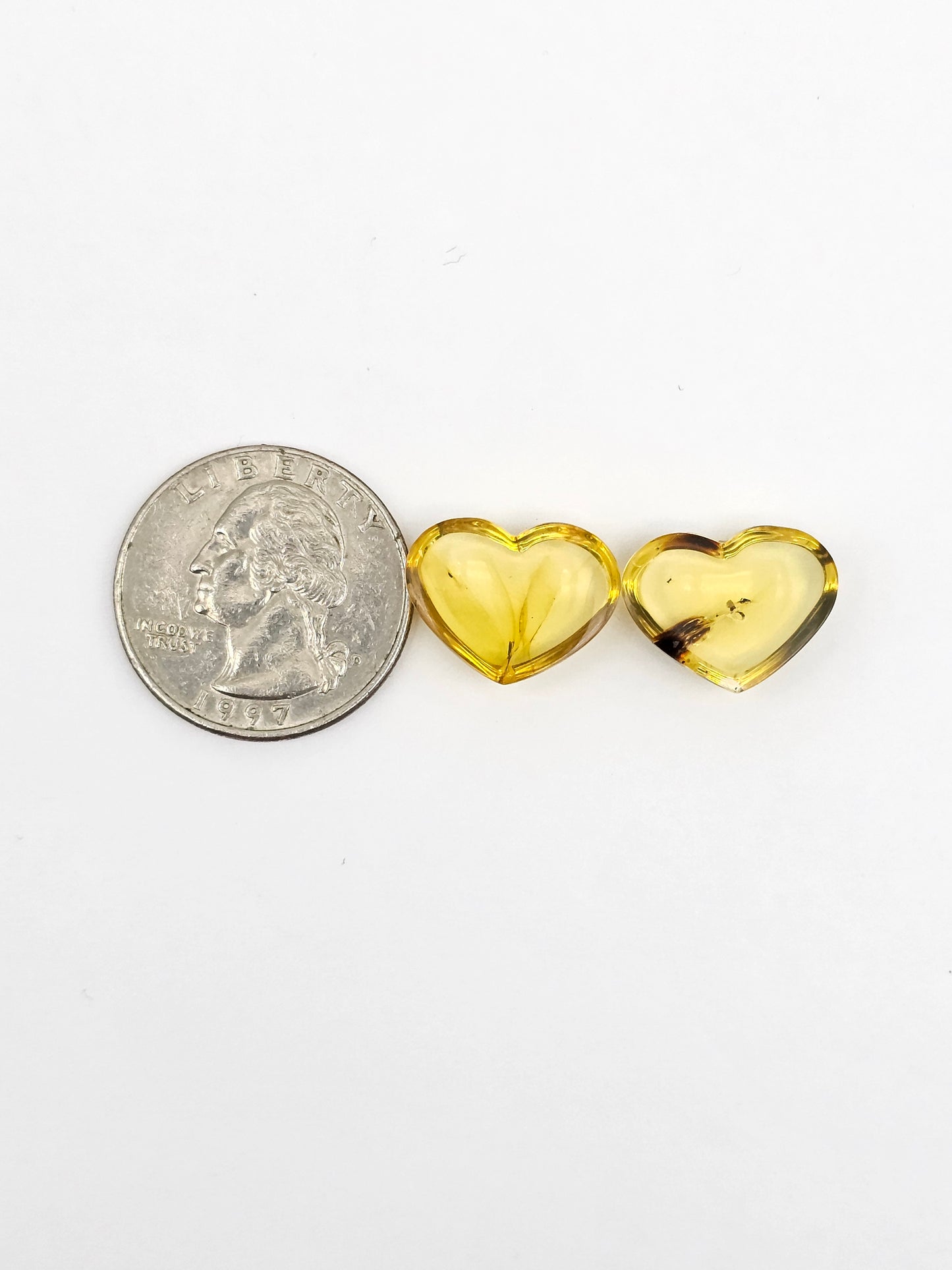 Amber Heart Cabochon Pair