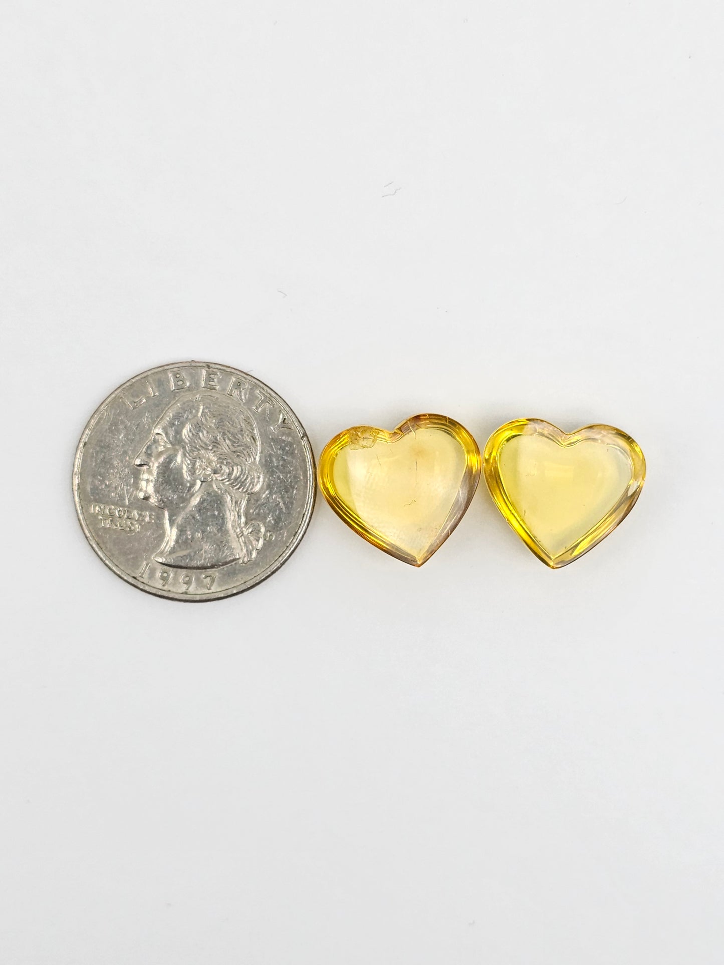 Amber Heart Cabochon Pair