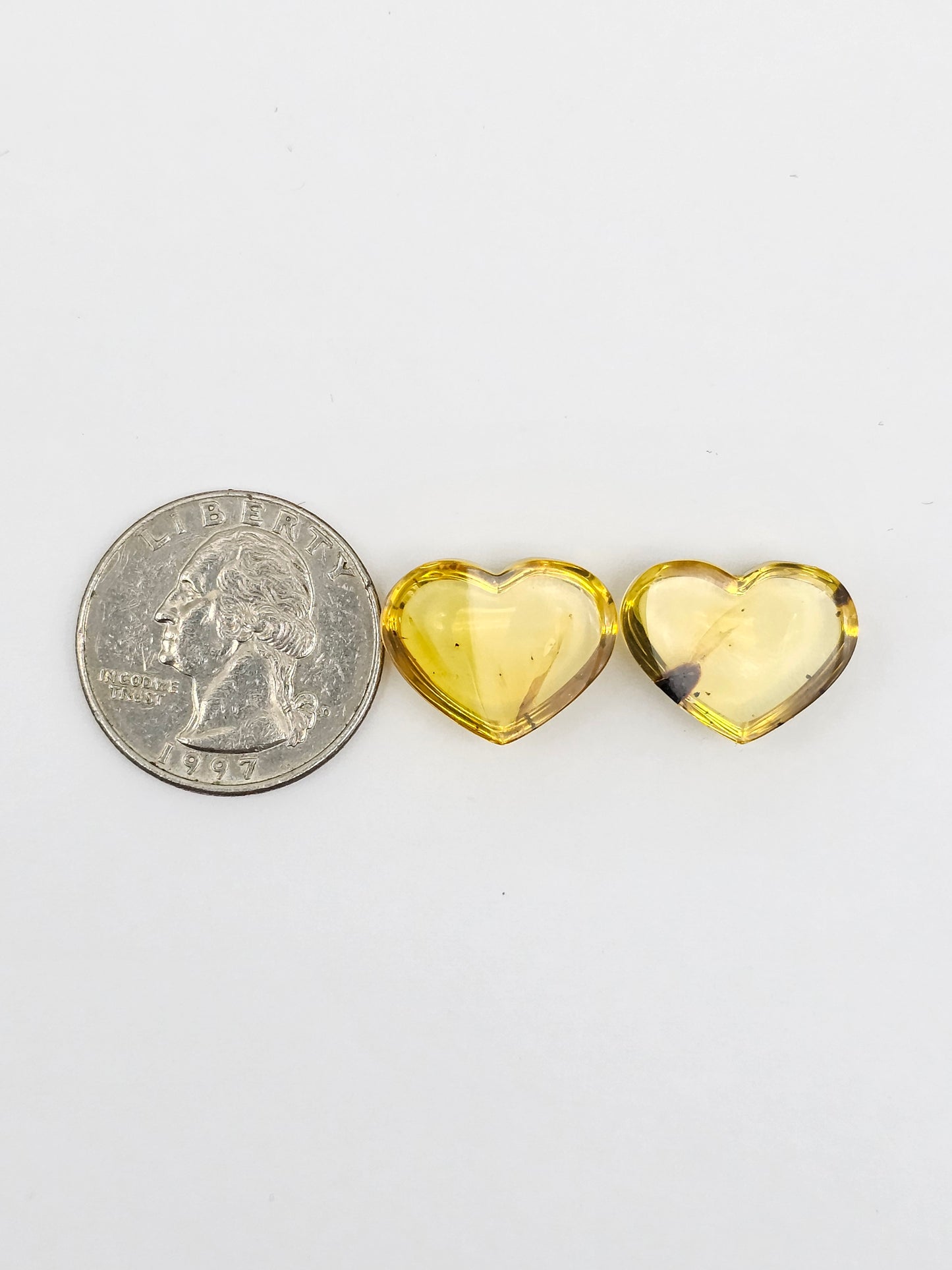 Amber Heart Cabochon Pair