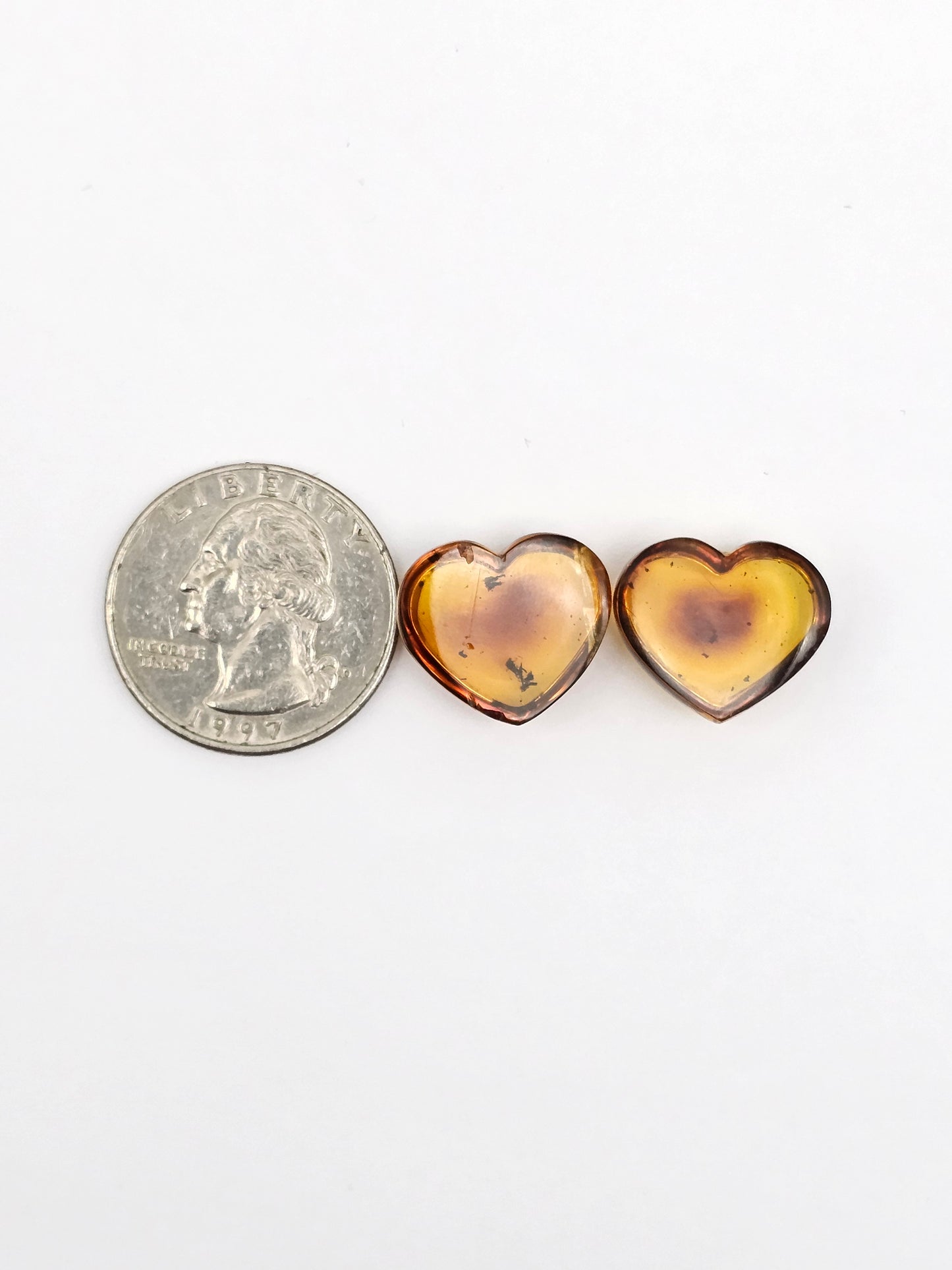 Amber Heart Cabochon Pair