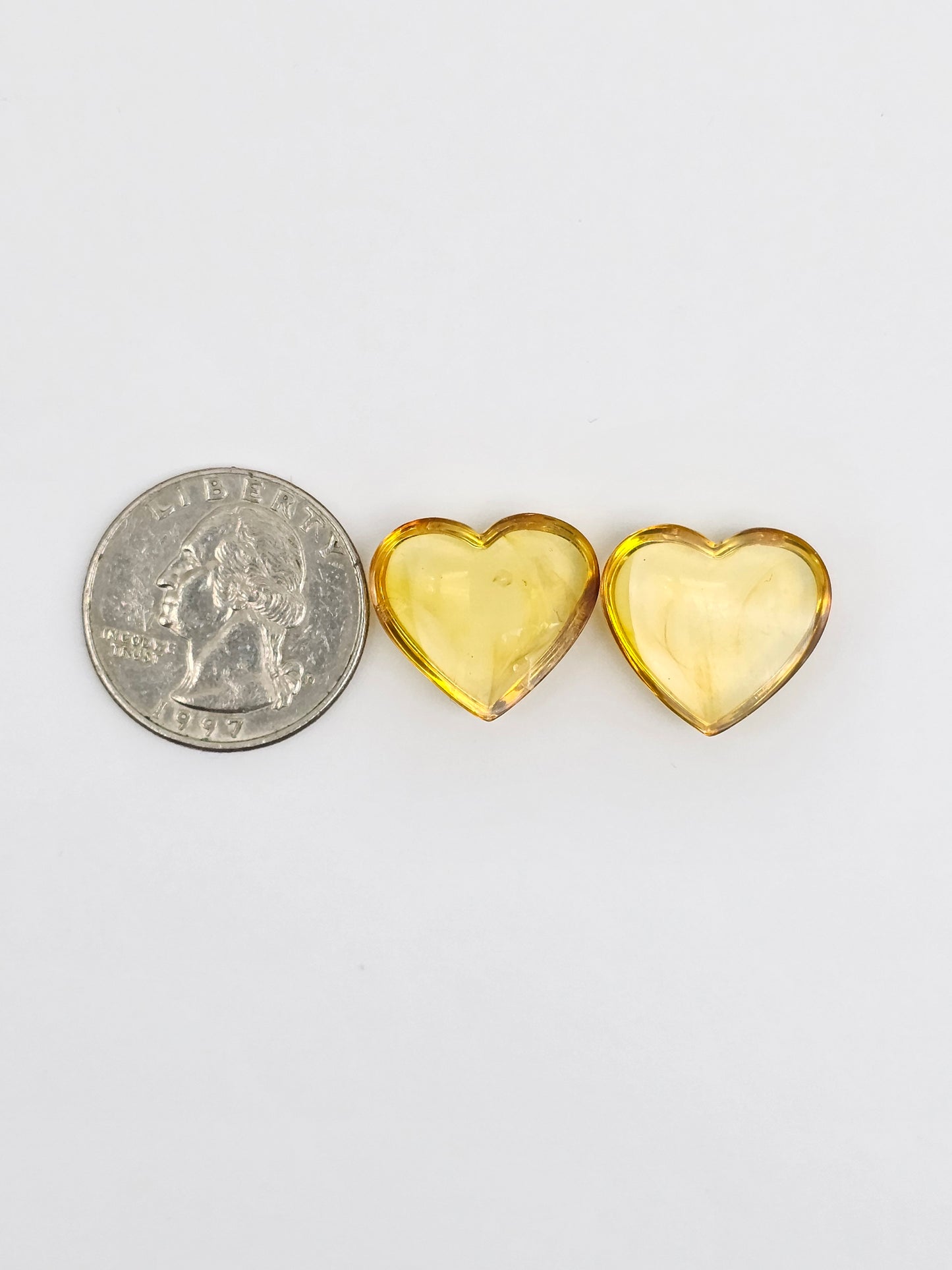 Amber Heart Cabochon Pair