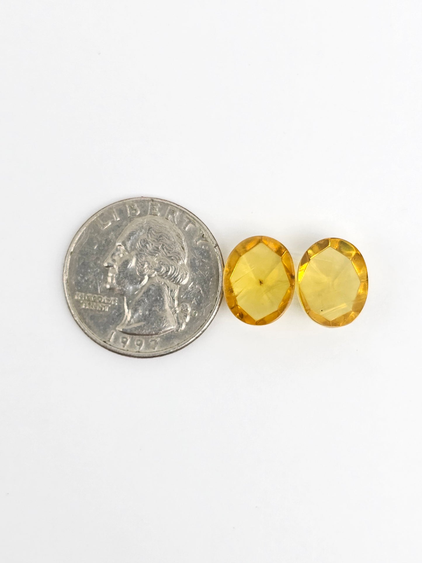 Amber Faceted Cabochon Pair
