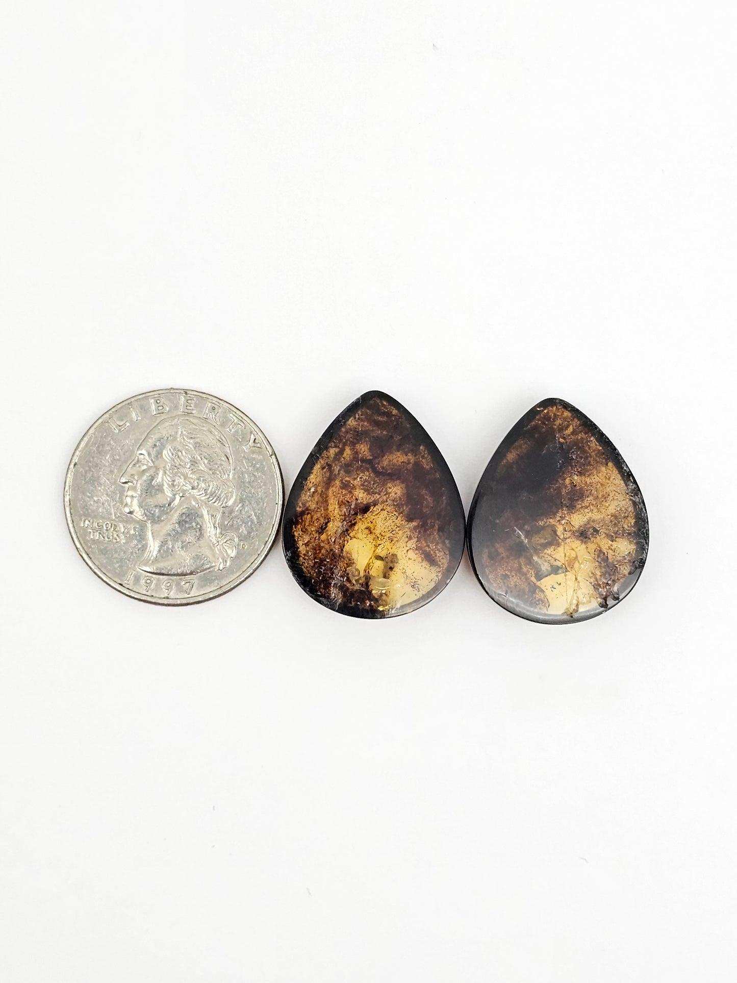 Amber cabochon pair | Artisan Cut Gemstone