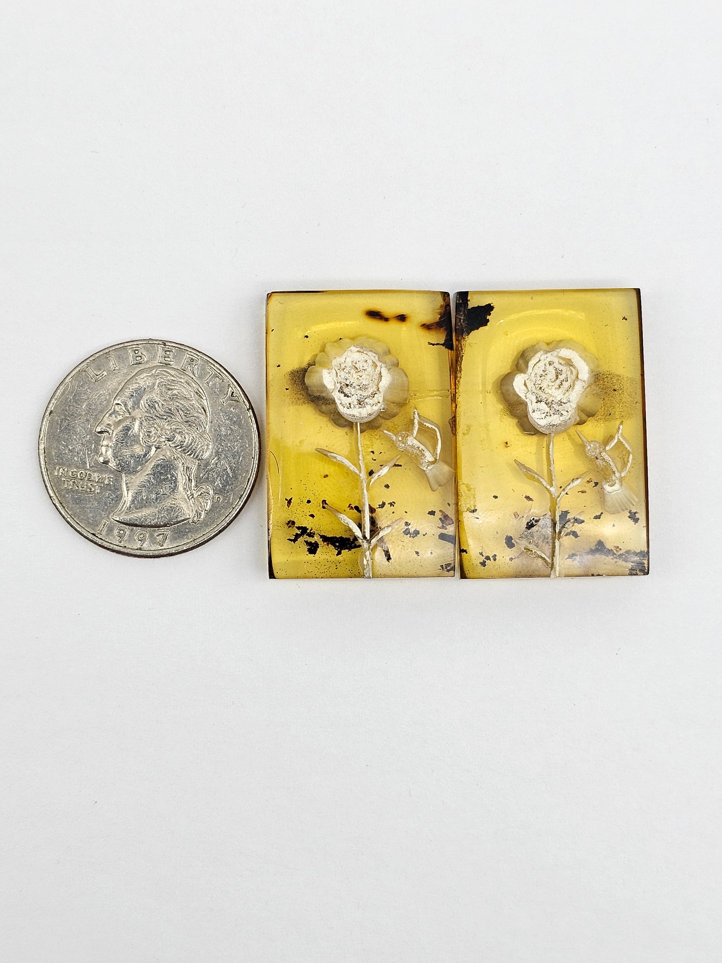 Amber Intaglio Cabochon Pair | Hand-Carved Natural Amber