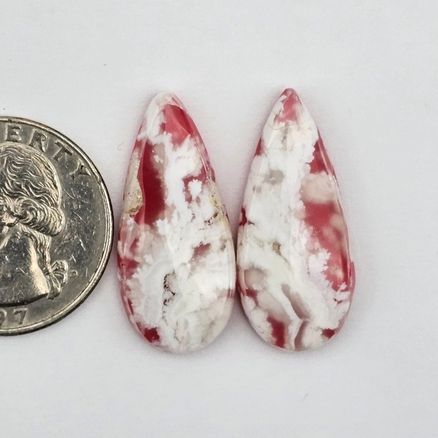 Pink skystone resin cabochon pair