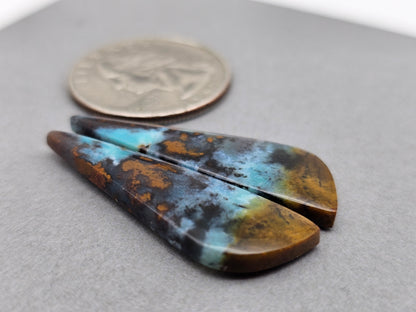 Blue opalized petrified wood Cabochon Pair