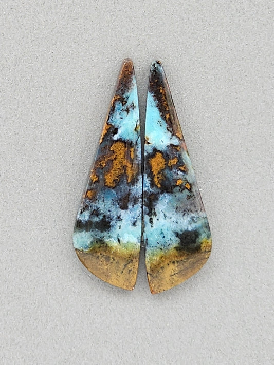 Blue opalized petrified wood Cabochon Pair