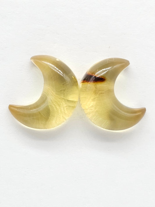 Amber Moon Cabochon Pair