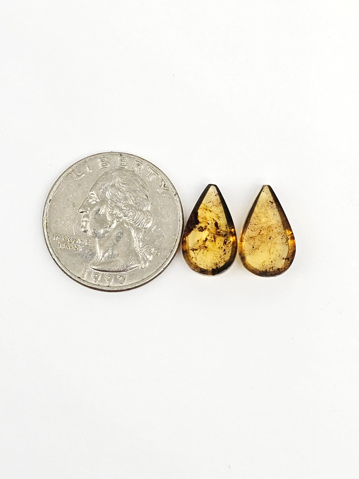 Amber Teardrop Cabochon Pair