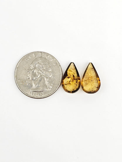 Amber Teardrop Cabochon Pair