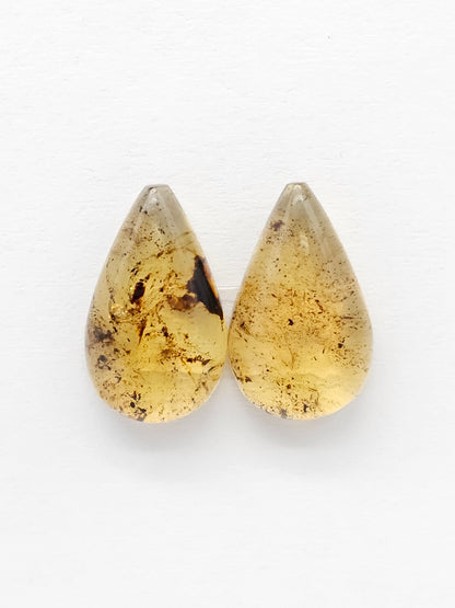Amber Teardrop Cabochon Pair