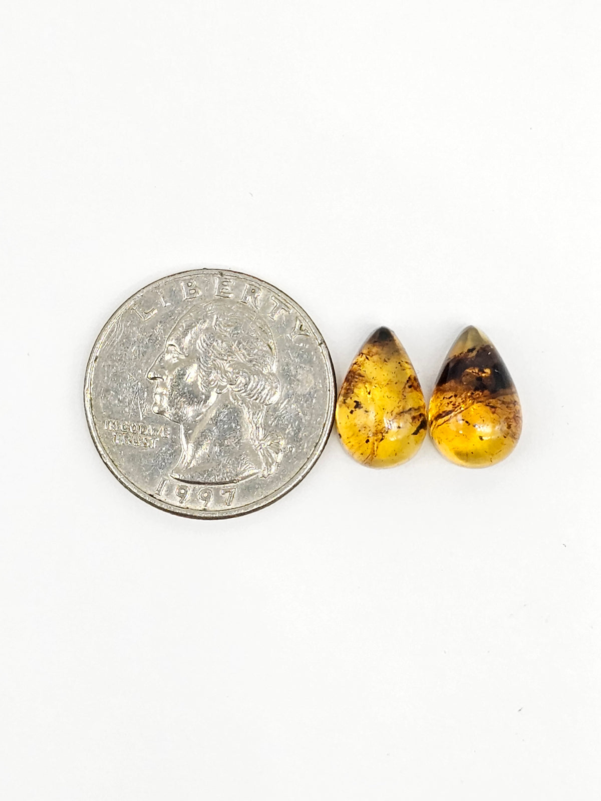 Amber Teardrop Cabochon Pair