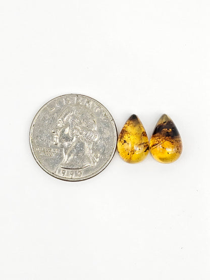 Amber Teardrop Cabochon Pair