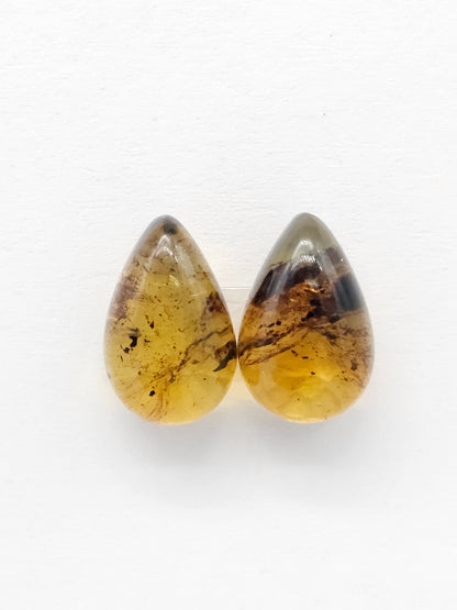 Amber Teardrop Cabochon Pair