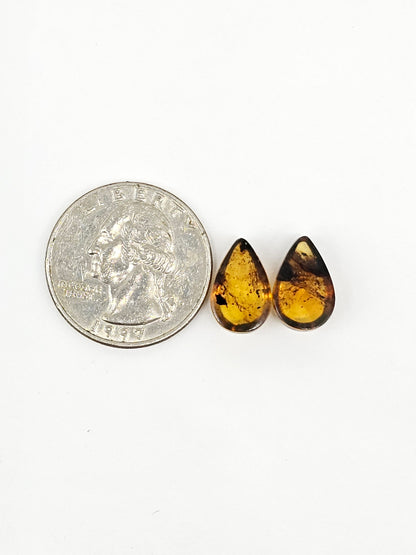 Amber Teardrop Cabochon Pair