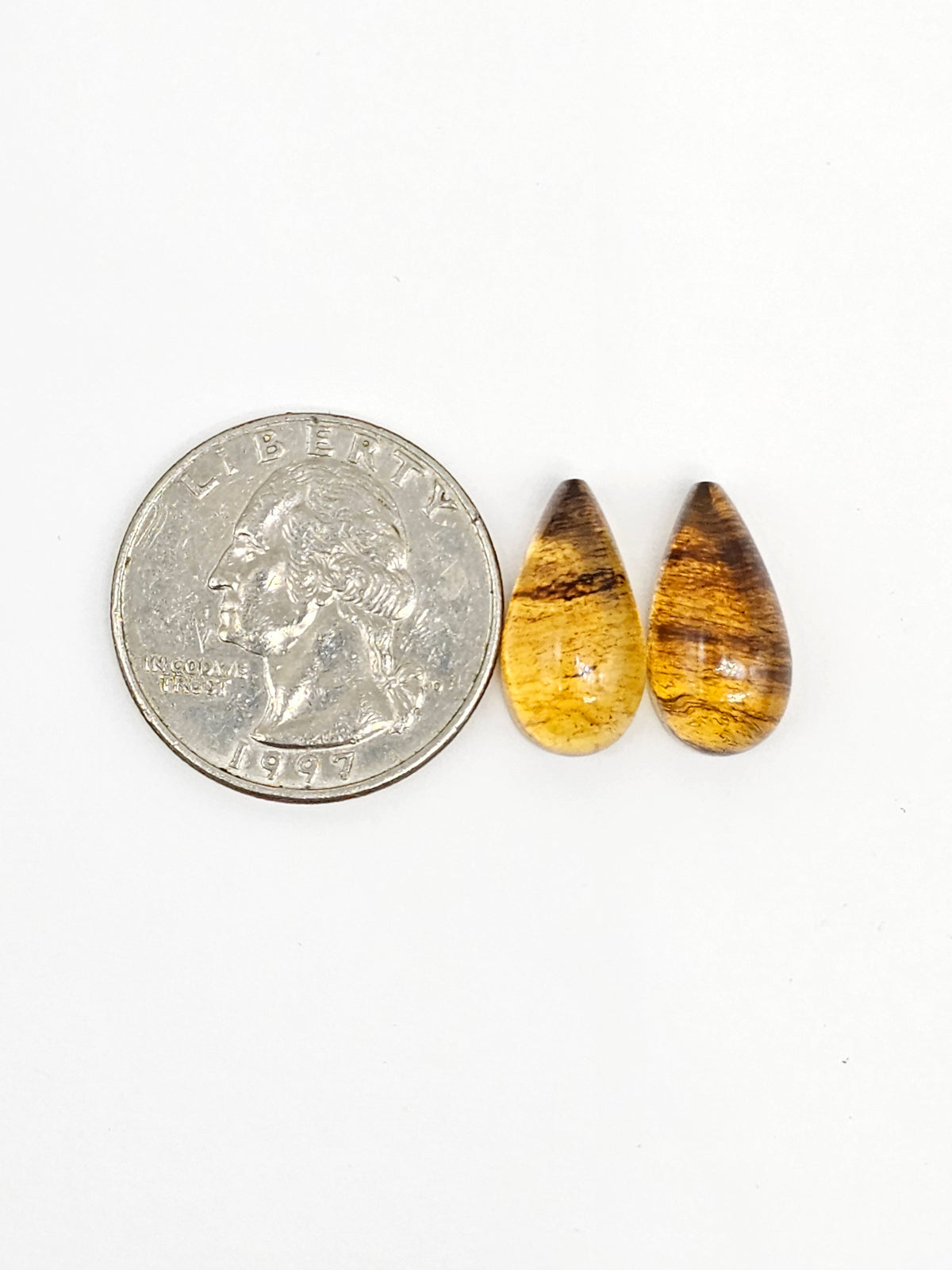 Amber Teardrop Cabochon Pair