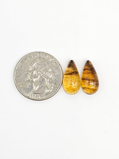 Amber Teardrop Cabochon Pair