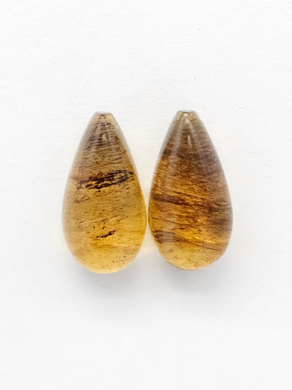 Amber Teardrop Cabochon Pair