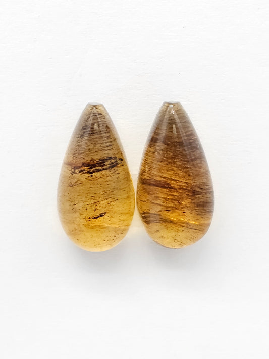 Amber Teardrop Cabochon Pair