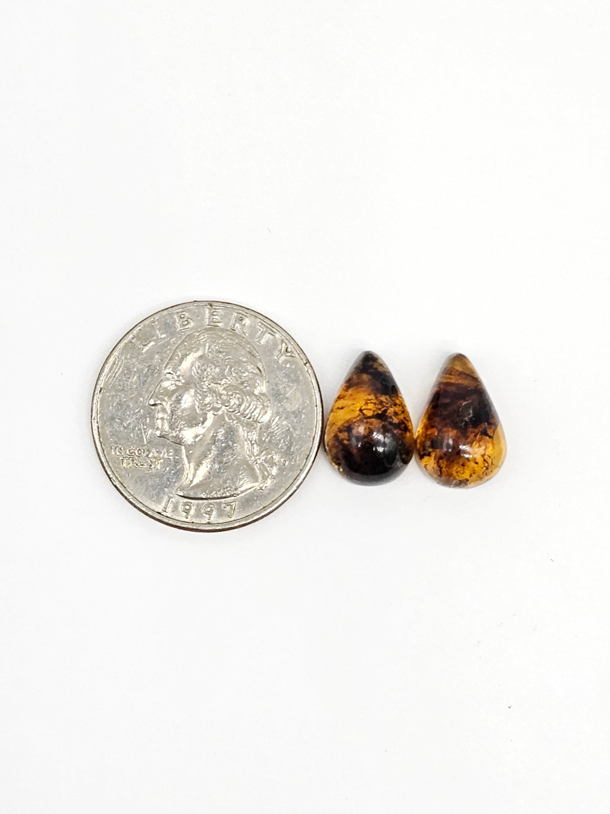 Amber Teardrop Cabochon Pair