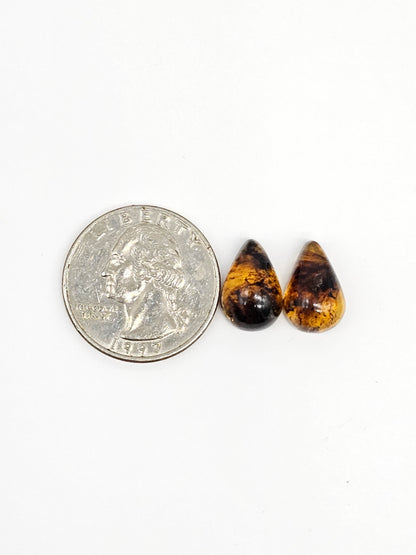 Amber Teardrop Cabochon Pair
