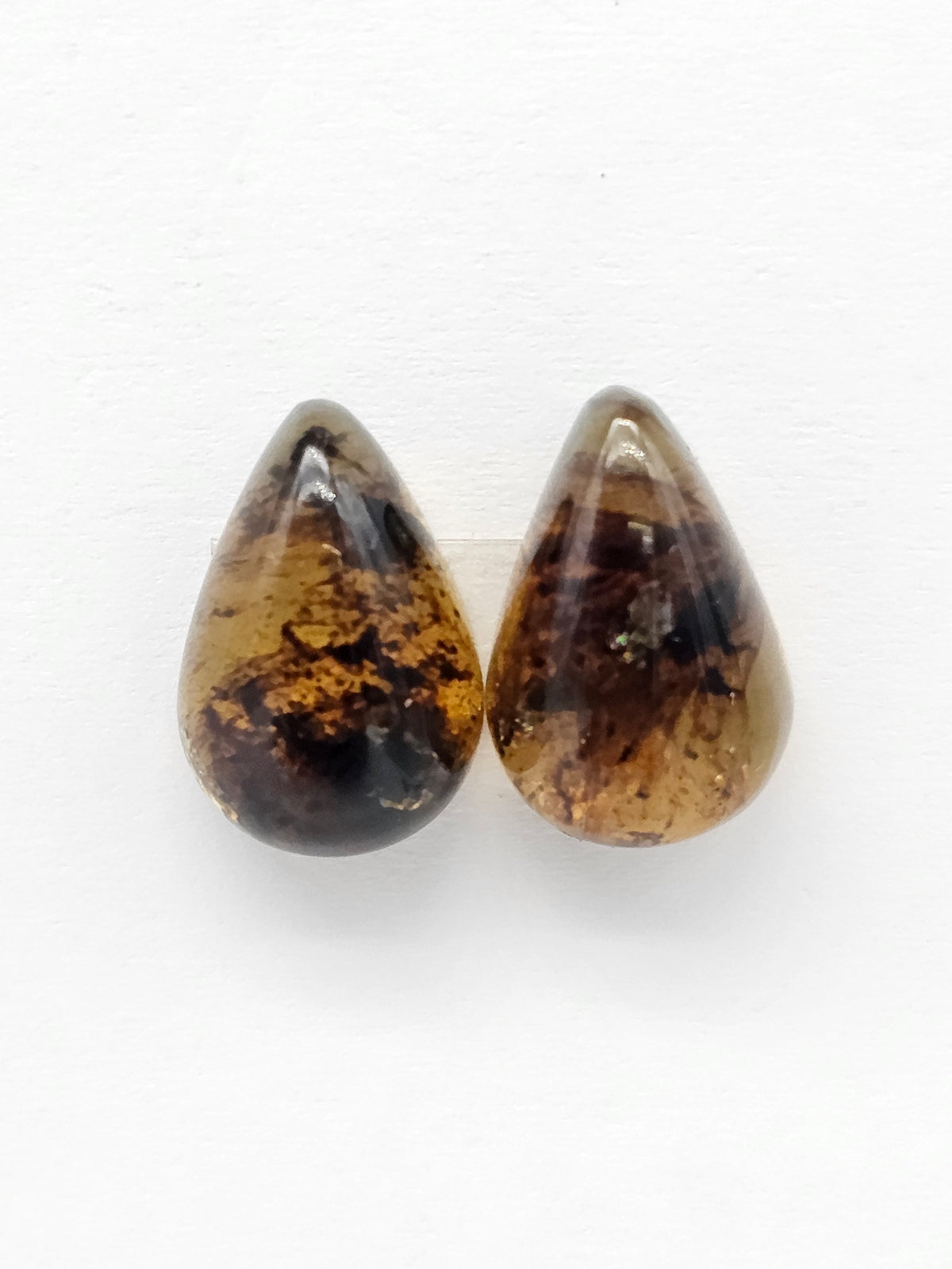 Amber Teardrop Cabochon Pair