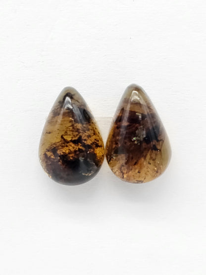 Amber Teardrop Cabochon Pair