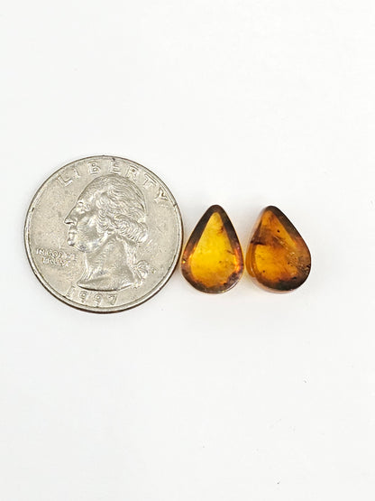 Amber Teardrop Cabochon Pair