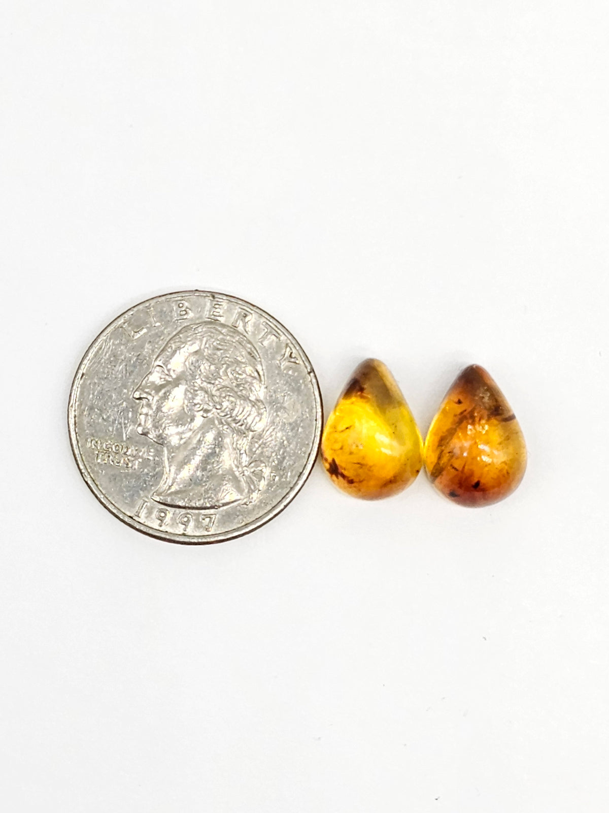 Amber Teardrop Cabochon Pair
