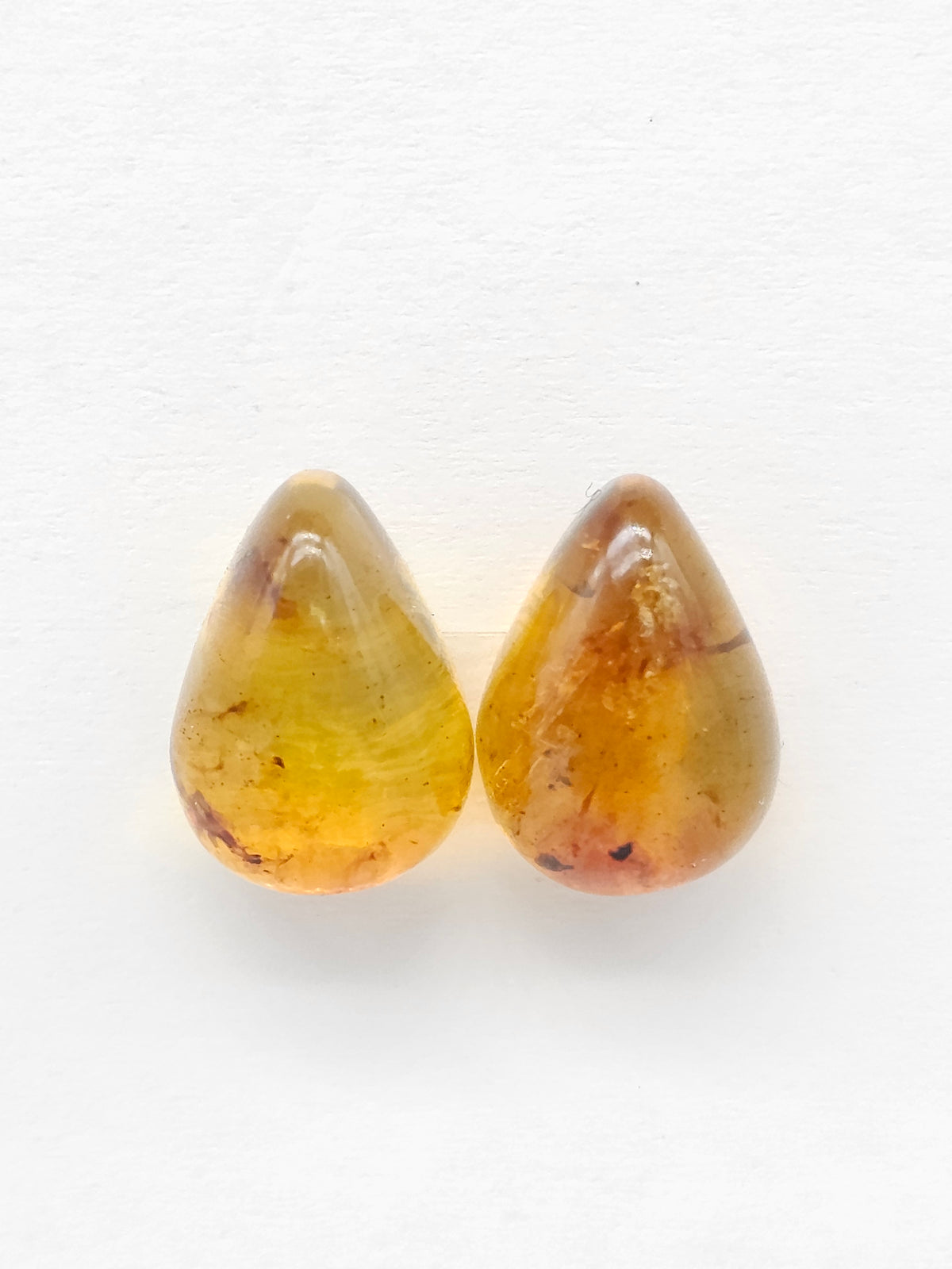 Amber Teardrop Cabochon Pair
